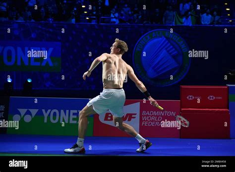 Denmark S Viktor Axelsen Celebrates After Defeating India S Lakshya Sen