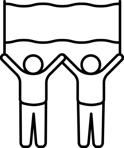 Two man holding banner or poster icon in black line art. 24332320 ...