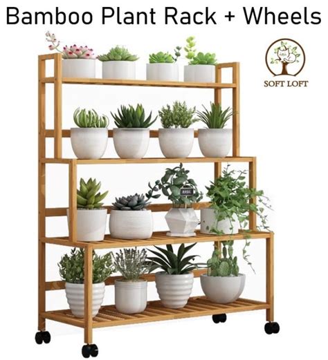 Plant Rack / Bamboo Plant Rack With Wheels / Universal Rollers/ Multi Layer Plants Rack Flower ...