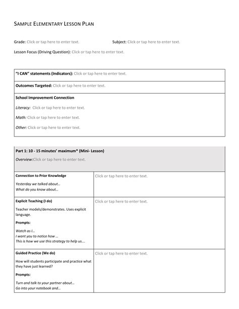 Elementary Lesson Plan Template Download Printable PDF | Templateroller