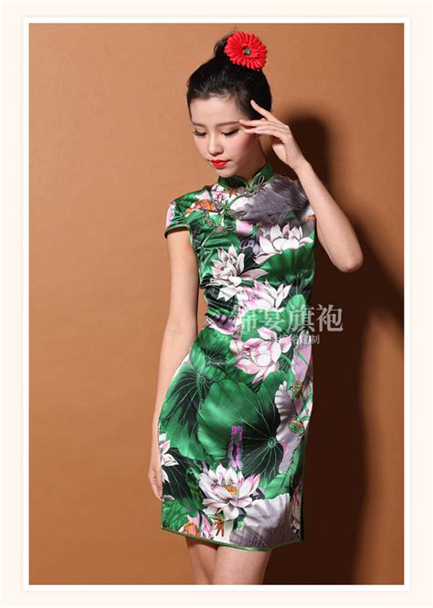 Custom Made Gorgeous Lotus Silk Cheongsam Qipao Dress Qipao Cheongsam