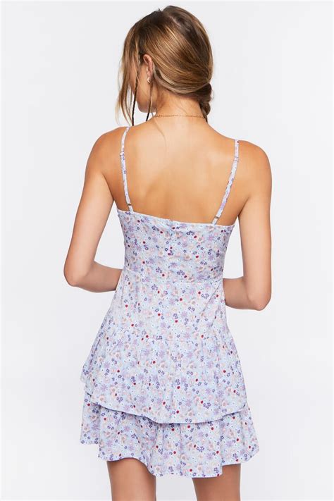 Forever 21 Ruffled Floral Print Mini Dress Light Blue Multi Forever21usa