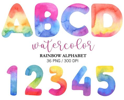 Watercolor Rainbow Alphabet Clipart Alphabet PNG Watercolor Etsy