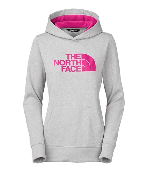 The North Face Fave Pullover Hoodie For Women In Grey Heather And Fuschia Pink A6s1 Gdh North