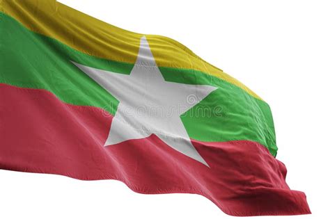 Myanmar National Flag Waving Isolated On White Background 3d