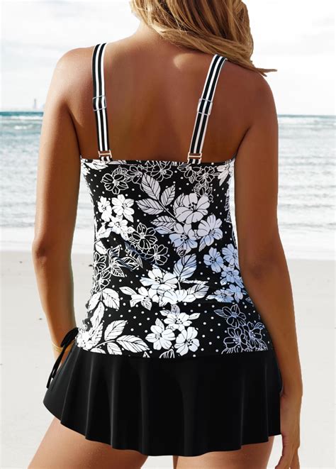 Circular Ring Floral Print Black Tankini Set Modlily USD 37 98