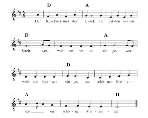 Der Kuckuck Und Der Esel Noten Tabs Und Akkorde KleineMusiker