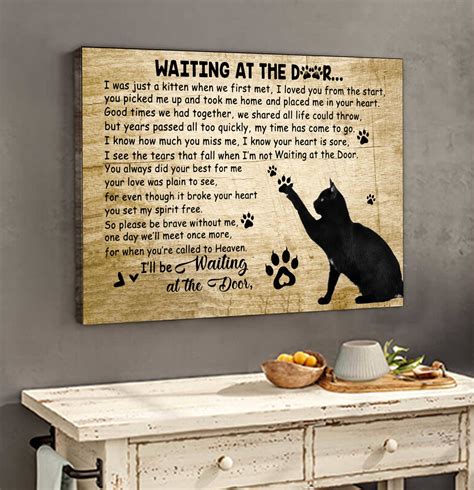 Black Cat Waiting At The Door Canvas Special T For Cat Etsy