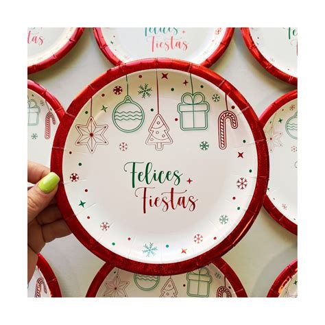 Pack Plato Felices Fiestas Stamping Rojo X8 Unidades Tienda De Deseos