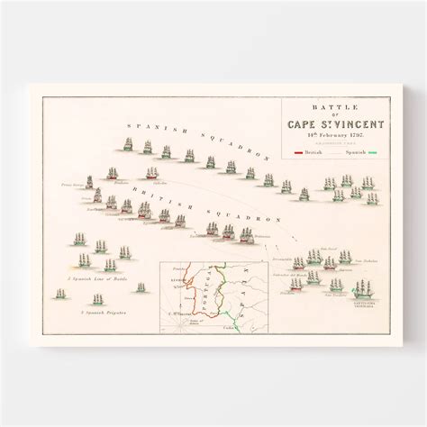 Vintage Map of the Battle of Cape St. Vincent, 1797 by Ted's Vintage Art