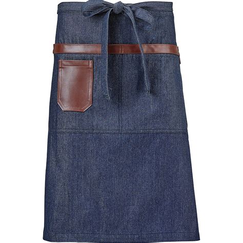 Metro Edge® Wyatt Mid Bistro Apron Indigo Denim With Brown Leather