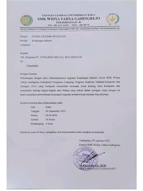 Surat Ijin Kunjungan Tkj Pdf