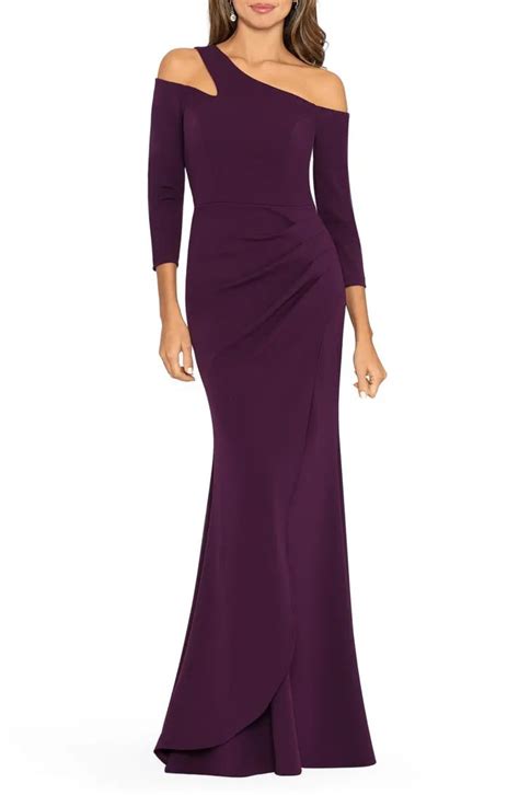 Xscape Evenings Off The Shoulder Three Quarter Sleeve Scuba Gown