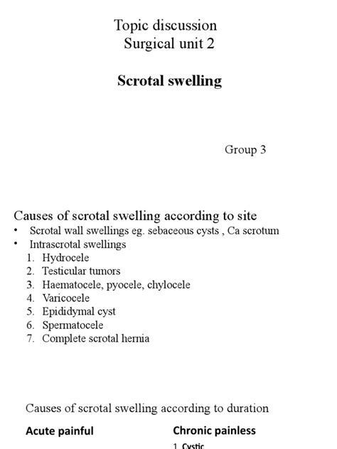 Topic Discussion Surgical Unit 2: Scrotal Swelling | PDF | Medical ...