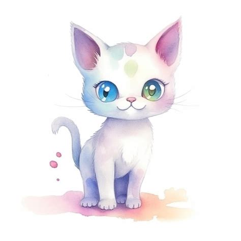 Una Pintura De Acuarela De Un Gatito Con Ojos Azules Foto Premium