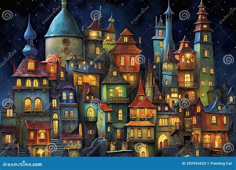 Cartoon Scene with Castle on the Night Sky - Illustration for Children ...