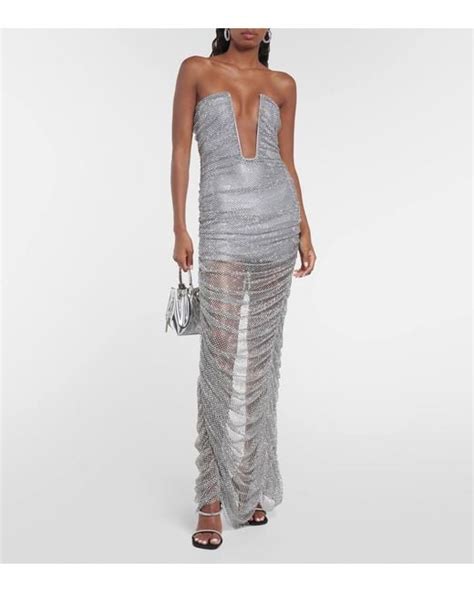 Giuseppe Di Morabito Embellished Bustier Mesh Gown In Gray Lyst