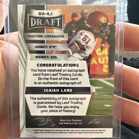 Leaf Draft Autographs Blue Ba Il Isaiah Land Au Rc For Sale