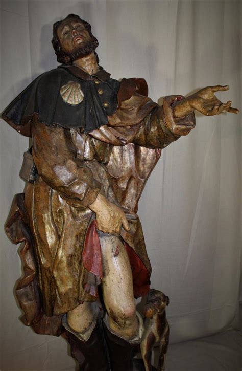 Proantic Saint Roch En Bois Sculpt Polychrome Du Xvii Me Si Cle