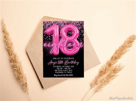 Editable Pink Th Birthday Invitation Template Glitter Birthday Party