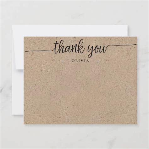 Rustic Script Kraft Thank You Flat Note Card Zazzle