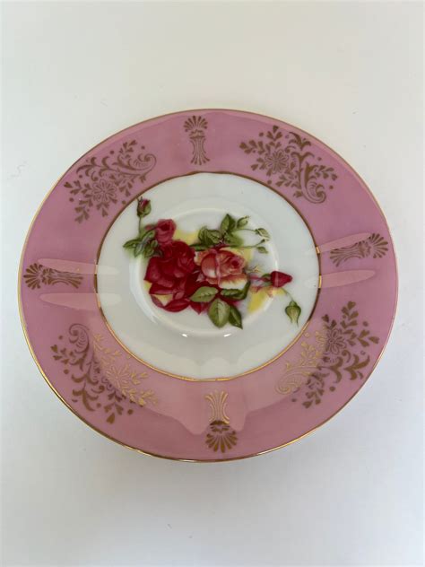 Royal Halsey Teacup Saucer Set Pearlescent Pink Roses Etsy