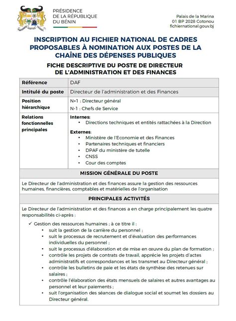 Inscription Au Fichier National De Cadres Proposables Nomination Le