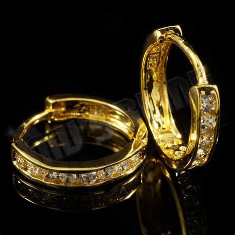 18k Gold Iced Huggie Hoop Earrings Nivs Bling