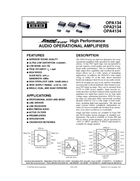 Opa Datasheet Pdf Kb Burr Brown Pobierz Z Elenota Pl