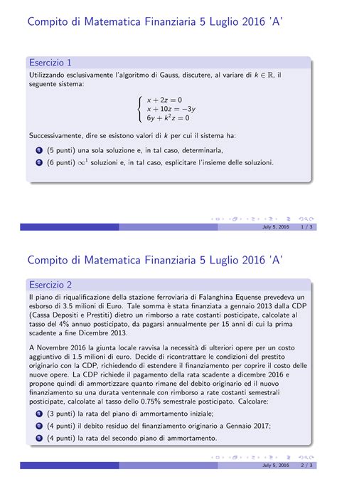 Matematica Finanziaria July Compito Di Matematica