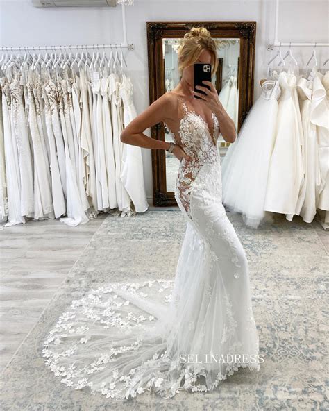 Lace Mermaid Wedding Dress Open Back