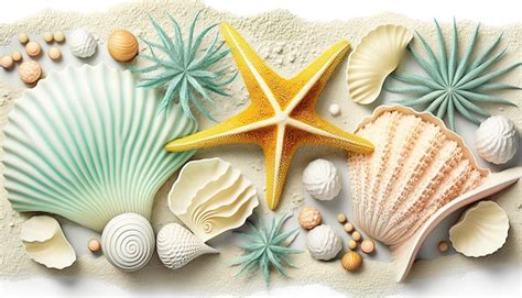 Una Escena De Playa Con Estrellas De Mar Y Conchas Foto Premium