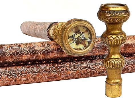 Specialty New Brass Twist Designer Handle Vintage Wooden Walking Stick With Compass On Top