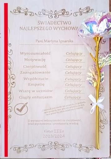 prezent na koniec roku dla wychowawcy nauczyciela świadectwo róża