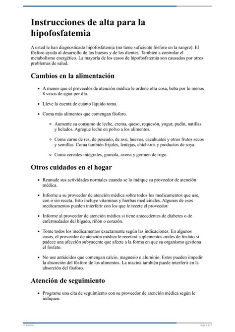 Text Instrucciones De Alta Para La Hipofosfatemia Healthclips Online