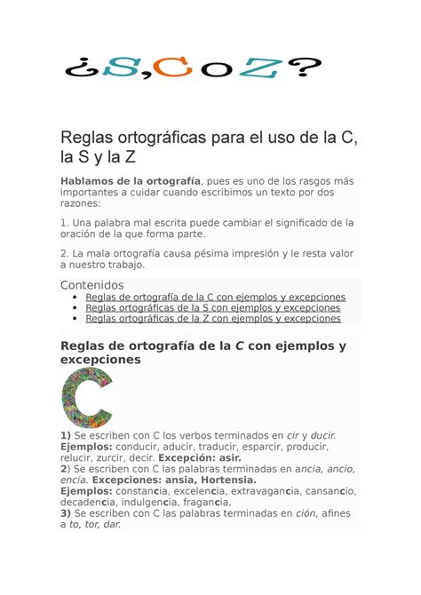 Taller De Ortograf A Uso De Las Letras C S Y Z Clase Presencial