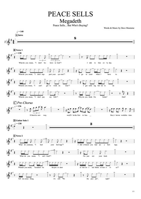 Peace Sells Tab by Megadeth (Guitar Pro) - Full Score | mySongBook