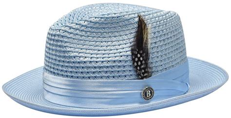 Light Blue Fedora Braided Straw Hat Upscale Mens Fashion