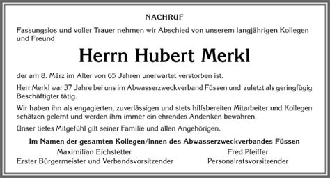 Traueranzeigen Von Hubert Merkl Allg Uer Zeitung