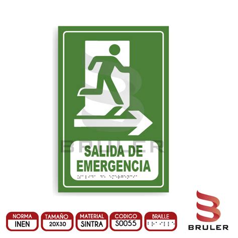 Señalética A4 Salida de Emergencia BRAILLE adicional Tienda