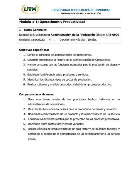 Modulo Admon De La Produccion Para Estudiar El Examen Del Primer