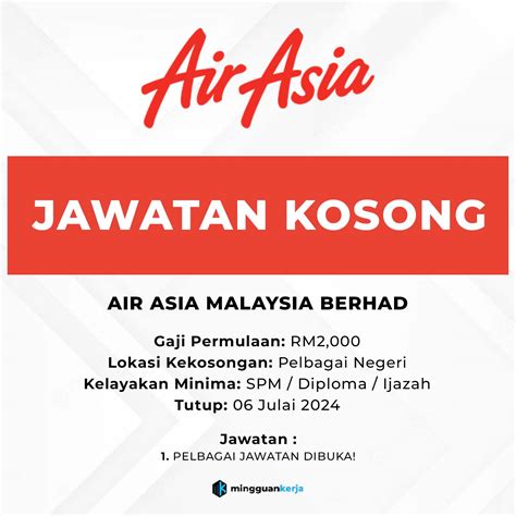 Jawatan Kosong Air Asia Berhad Pelbagai Jawatan Dibuka Minima SPM