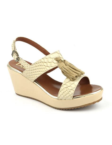 Sandales Compens Es Cuir Beige Nude Dansi