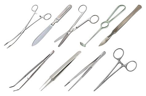 Realistic Surgical Scalpels And Blades On White Background Vector