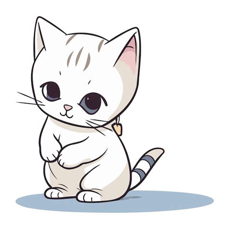 Premium Vector Cute Cartoon White Cat Sitting On The Floor Vector