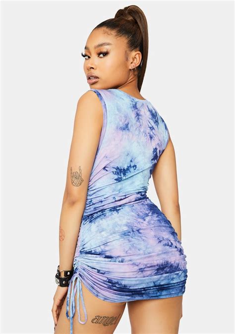 Tie Dye Ruched Side Bodycon Dress Bluepurple Dolls Kill