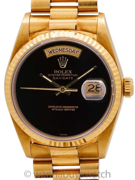 Rolex 18K YG Day Date Ref 18038 Onyx Dial Circa 1985