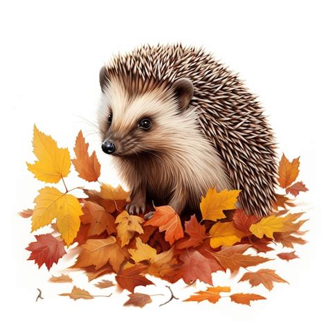 Premium AI Image | Hedgehog and autumn leaves