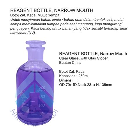 jual botol reagen ml mulut sempit bening rrt reagent bottle narrow