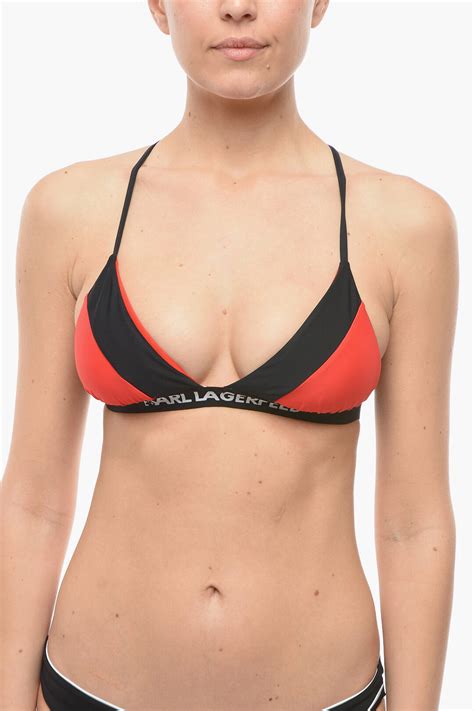 Karl Lagerfeld Top Bikini A Triangolo Bicolore Con Banda Logata Donna